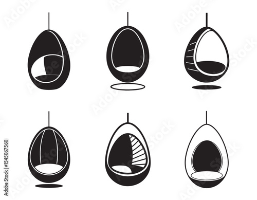 hanging egg chair icon silhouette vector illustration