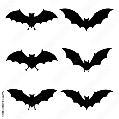 Set of  Black Bat Silhouettes for Halloween Decorations