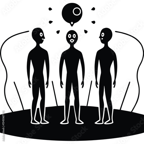 a minimalist silhouetted scene of three abstract