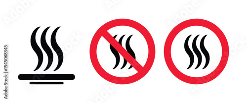 steam prohibition icons set – no steam warning symbols with red circle and slash for safety signage, hazard alerts, and restrictions