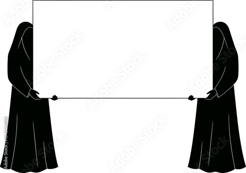 Mysterious Figures Holding a Blank Sign With Empty Space