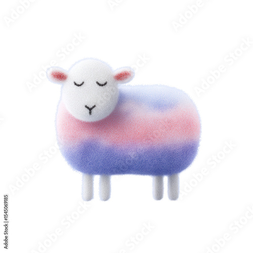 Soft pastel sheep with closed eyes, fluffy texture, and gentle expression, isolated on white