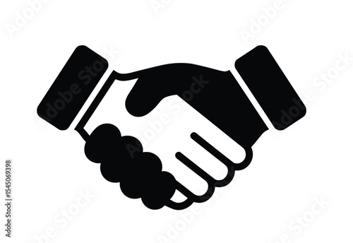 minimalist black and white icon of a handshake symbolizing trust, partnership, business agreement, teamwork, and mutual cooperation