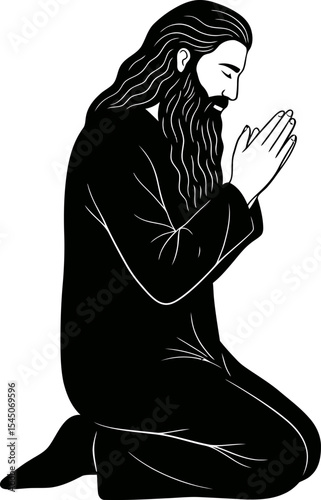 A Kneeling Man: Contemplation and Spirituality in Monochrome Illustration
