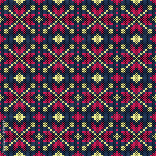 Knitted fabric design seamless. Knitting pattern illustration design for decoration, clothing, fabric texture