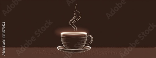 Stylized Neon Coffee Cup with Steam on Dark Background for Cafe and Beverage Marketing