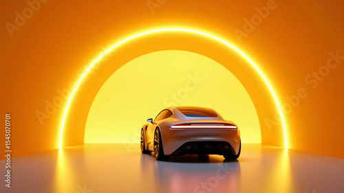 Futuristic Car in a Bright Sunset Scene