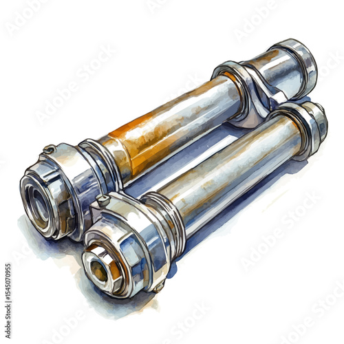 Hydraulic Cylinders, watercolor vector, isolated on a white background.