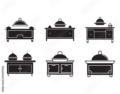 kitchen buffet icon set silhouette vector illustration
