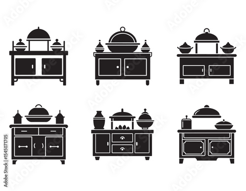 kitchen buffet icon set silhouette vector illustration
