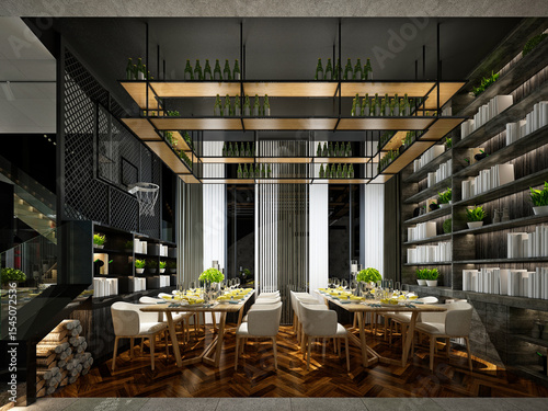 3d render restaurant cafeteria interior
