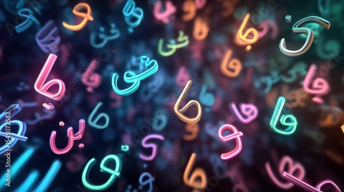 Colorful Neon Arabic Numbers Floating in Dark Background