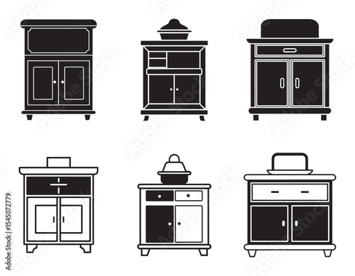 set of kitchen hutch icon silhouette vector illustration