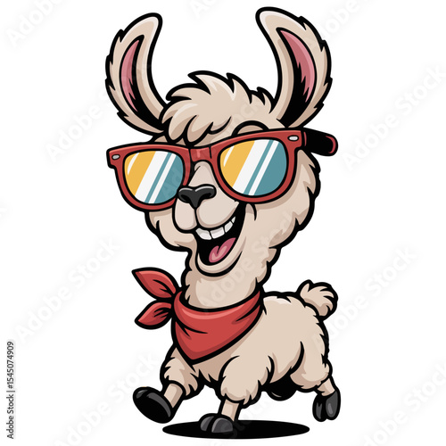 A cute lama animal with sunglass.