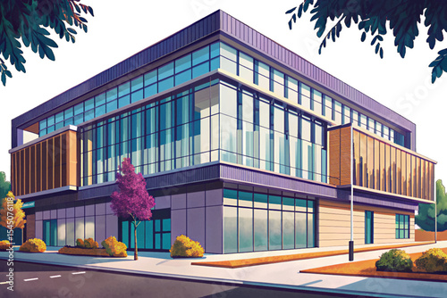contemporary office building with sleek metal cladding vector ideal for modern architecture, corporate design concepts, or urban development visuals