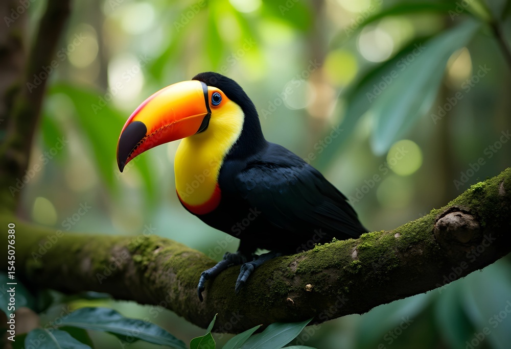 Obraz premium Colorful Toucan on Mossy Branch