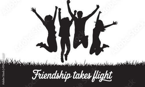 Friends Forever Jumping Silhouette Vector Bundle