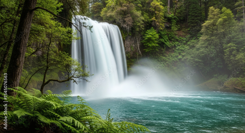 Naklejka premium Adventure, Waterfall, Nature Park, Photograph, Lush Greenery, Close-Up, Tranquility in a Picturesque Landscape