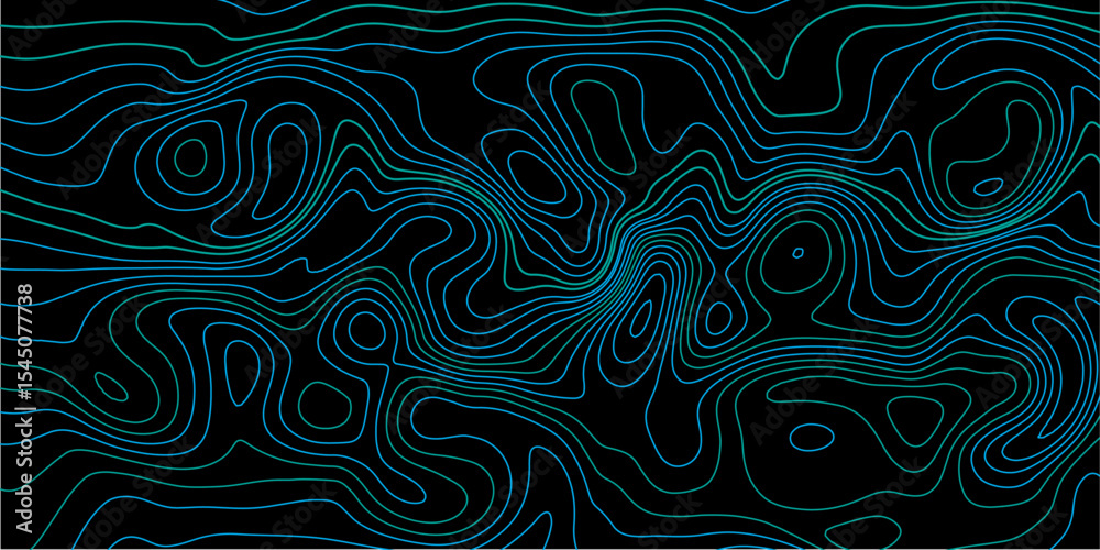 Fototapeta premium Futuristic Blue Topographic Line Background on Black – Digital Tech Vector Terrain.