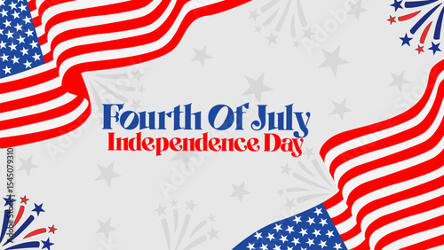Vector ilustration poster Fourth Of July Independence day  with american national flag and fireworks