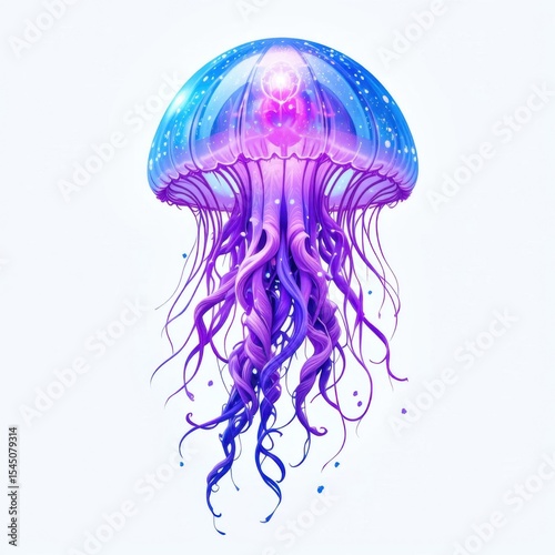 Vibrant Jellyfish on White Background | Marine Life Illustration