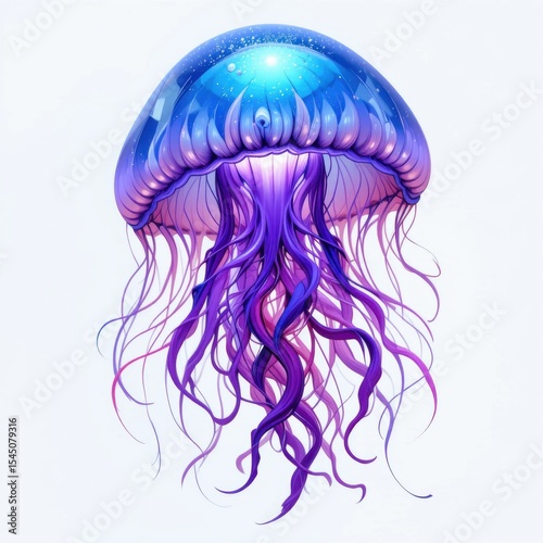 Fantasy Jellyfish Illustration on White Background, Surreal Underwater Creature