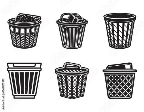 set of laundry hamper icon silhouette vector illustration