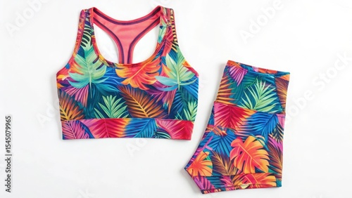 Wallpaper Mural Colorful tropical-patterned activewear set featuring a sports bra and leggings designed for comfort and style. Torontodigital.ca