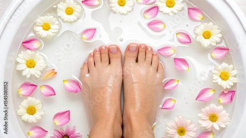 Wallpaper Mural Relaxing feet soak surrounded by floating flower petals in a serene bath setting. Torontodigital.ca