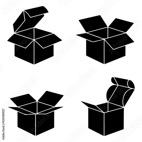 Four Open Cardboard Boxes in Silhouette