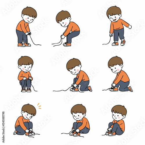 Steps to Learn Shoelace: A sequential illustration shows the steps for a child to learn how to tie their shoelaces, promoting independence and skill-building in a simple and understandable way.
