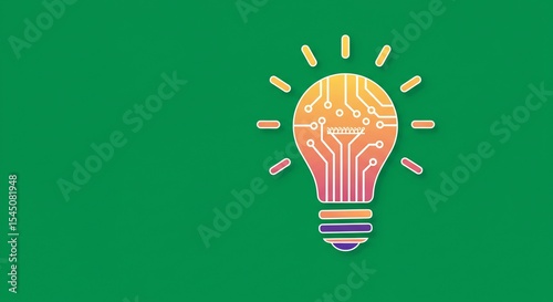 Circuit Board Lightbulb Idea on Green Background