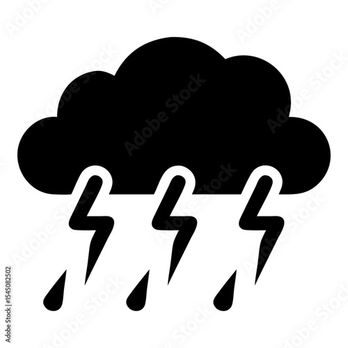 Black Cloud with Lightning Bolts and Rain Drops Icon
