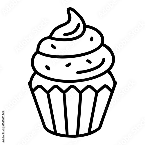 Black Line Art Cupcake Swirl Frosting Sprinkles Dessert