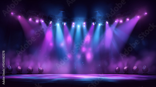 Elegant purple and blue stage background with spotlights, perfect for musical events or promotional banners.