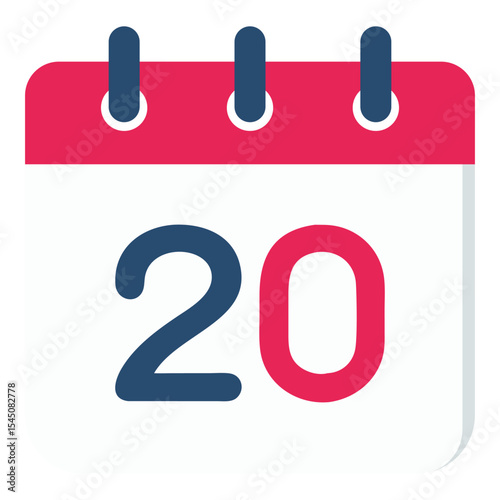 Crimson and Navy Blue Calendar Icon Showing Twenty