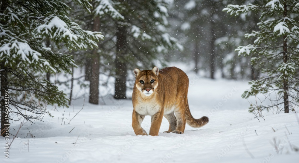 Obraz premium Cougar in snowy forest (1)