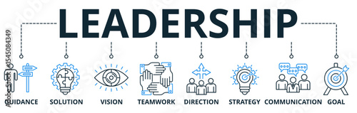 Leadership web banners concept vector illustration with keywords and icons