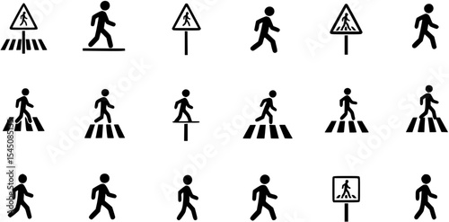 set of A person walking or walk sign flat vector icon for apps and websites
