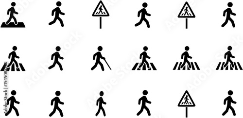 set of A person walking or walk sign flat vector icon for apps and websites

