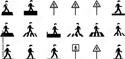 set of A person walking or walk sign flat vector icon for apps and websites

