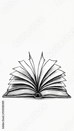 Minimalist Continuous Line Drawing of an Open Book Isolated on Transparent Background for Educational and Literary Marketing Use photo