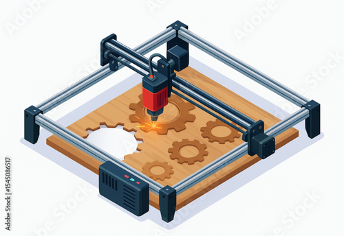 CNC Laser Cutter Engraving Wooden Gears Precision Cutting Technology Modern Manufacturing Industry