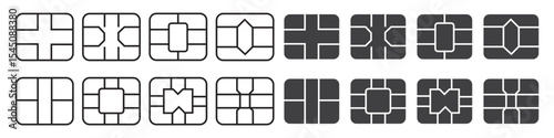 Set of EMV chip icon. Digital chip for banking credit card. Nfc payment.