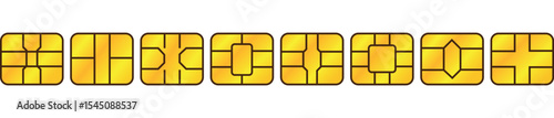 EMV gold chip icon set. Vector symbol illustration for credit and debit card or SIM card. Isolated on white background
