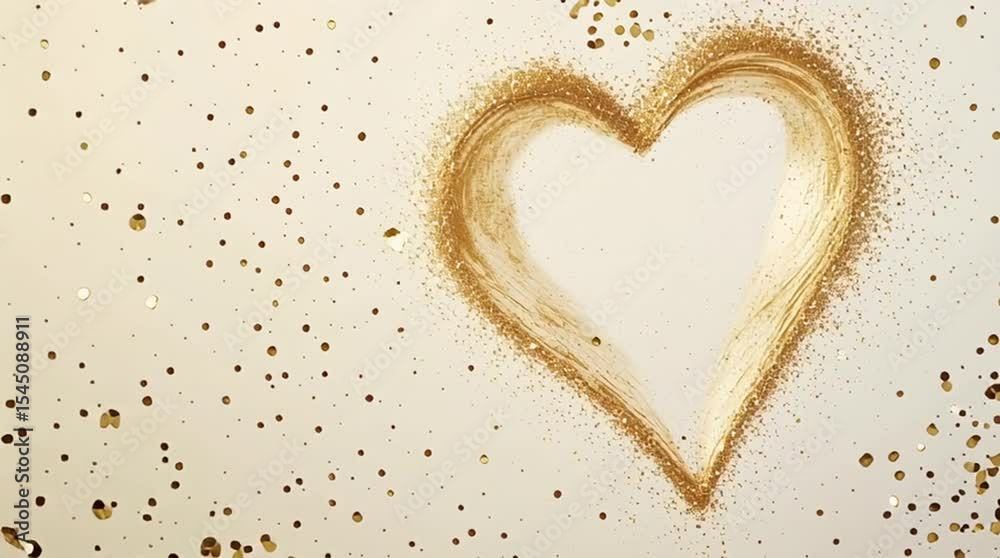 heart crumbles with water into gold glitter for valentines day