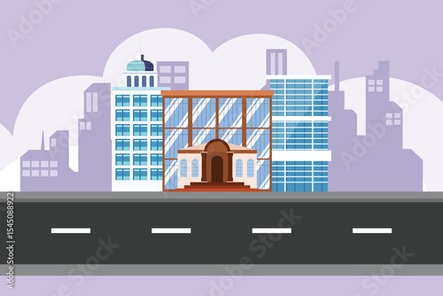 Sky Building Concept. Colored flat vector illustration isolated