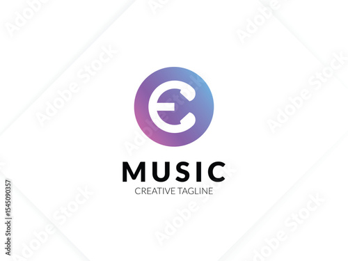 Letter E gradient music logo with headphone for your brand