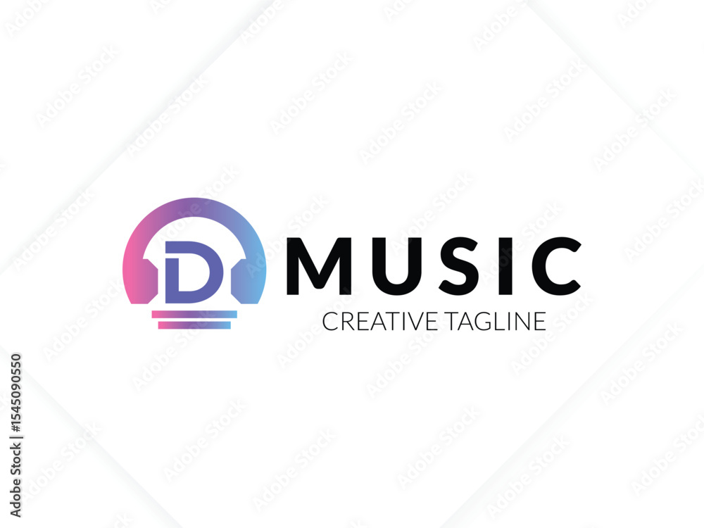 Fototapeta premium Letter D gradient music logo with headphone for your brand