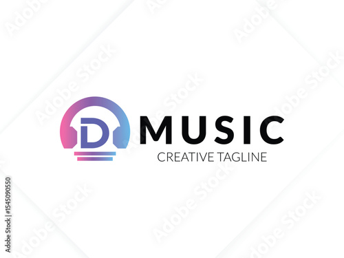 Letter D gradient music logo with headphone for your brand